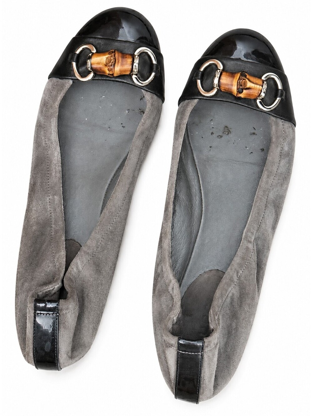 Gucci Grey/Black Suede Ballet Flats SZ 35 with Black Toe Cap